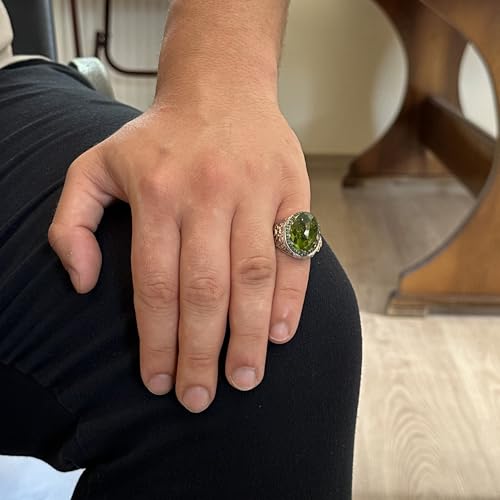 925 Ayar Gümüş El İşi Yüzük - Sentetik Peridot Taş Yüzük