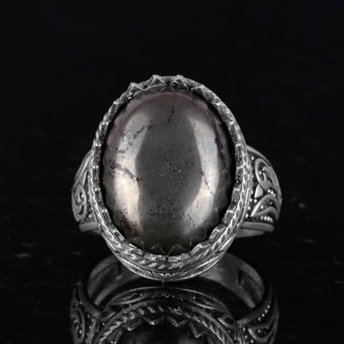 El İşi Pyrite Doğal Taş Yüzük - 925 Ayar Gümüş Erkek Yüzük