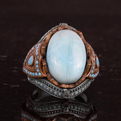 Doğal Larimar Taşlı El İşi 925 Ayar Gümüş Yüzük