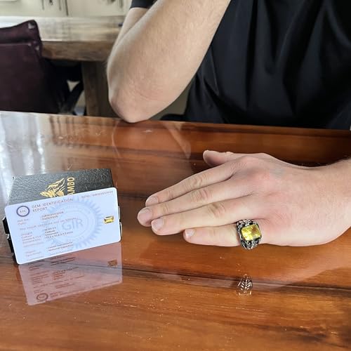 KAMBO Sertifikalı Sarı Safir Akrep Yüzük Erkek - 925 Ayar Gümüş Bildiri Yüzüğü - Doğal Taşlı El Yapımı Gotik Osmanlı Tak