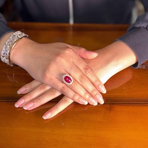 KAMBO 925 Ayar Gümüş Kadın Yüzük – Oval Doğal Taş – Parlak Kristal Halo ile Gümüş Altın Kaplama – Zarif El Yapımı Takı (
