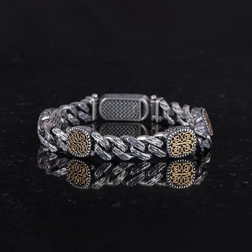 925 Ayar Gümüş Erkek Bilezik, Vintage Lace Tasarım, El İşi Zincir Bilezik
