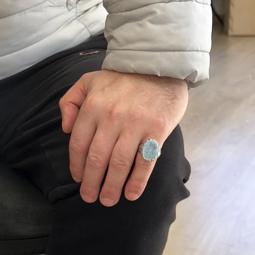 Kambo Erkek Lüks 925 Ayar Gümüş Sentetik Taşlı Yüzük – Eşsiz Koleksiyon (Sentetik Mavi Paraiba Taş)
