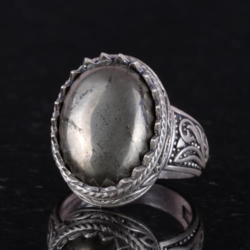 El İşi Pyrite Doğal Taş Yüzük - 925 Ayar Gümüş Erkek Yüzük