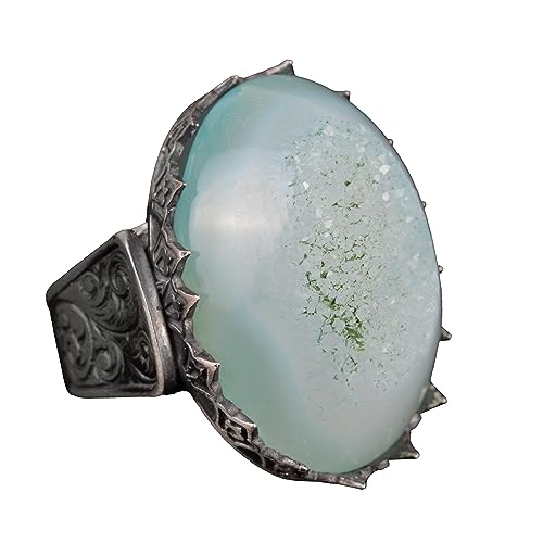 925 Ayar Gümüş Yüzük - Doğal Druzy Kuvars (Aqua)