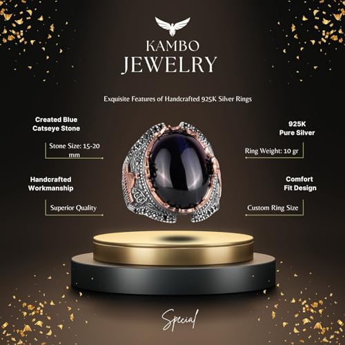 925 Ayar Gümüş Yüzük, Dark Mavi Cat's Eye Taş Yüzük