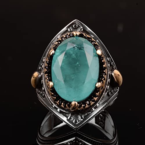 El İşi Vintage Erkek Yüzük - Made ile 925 Ayar Gümüş, Paraiba Taş, Artisan Takı
