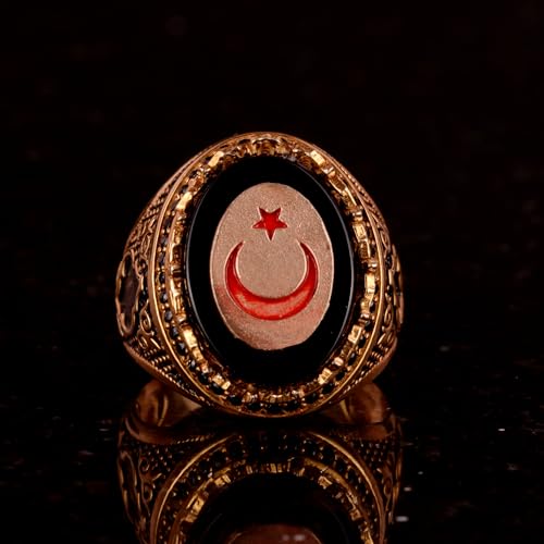 Hilal Yıldız Türk Erkek Yüzük, Ay and Yıldız Gümüş Yüzük, 925 Ayar Gümüş Yüzük