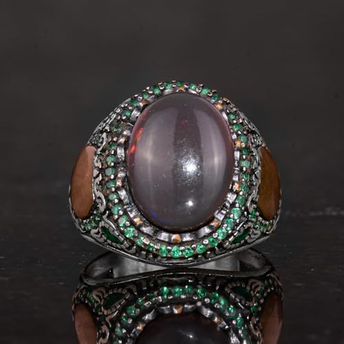 925 Ayar Gümüş Yüzük ile Gerçek Oval Opal Taş