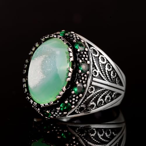 Kristal Drusy Kuvars Taş Yüzük, 925 Ayar Gümüş Erkek Yüzük (Model-2)