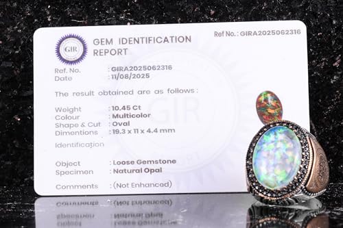 KAMBO Sertifikalı Doğal Opal Erkek Yüzük 925 Ayar Gümüş – Osmanlı Esintili Tasarımlı İslam Arapça Kaligrafi Bildiri Yüzü
