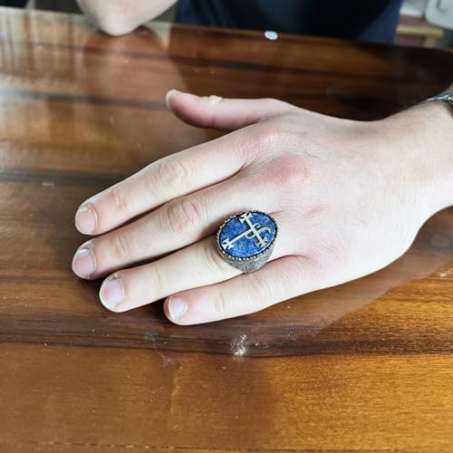 KAMBO Doğal Taşlı 925 Ayar Gümüş Erkek Yüzük – Büyük Oval Taşlı Sembolik Bildiri Yüzüğü (Lapis Lazuli)