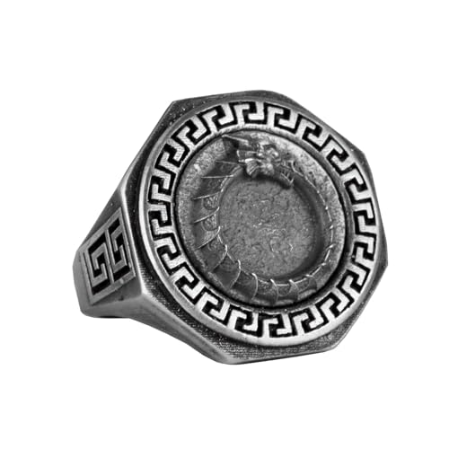 925 Ayar Gümüş Yüzük - Greek Key Tasarım Erkek Yüzük - El İşi Yüzük (Ejderha)