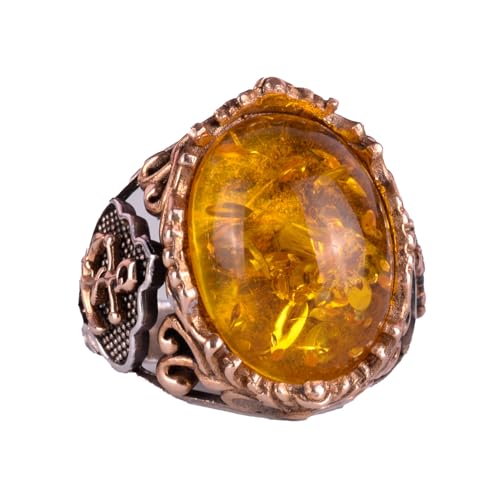 Honey Amber Artificial Taş Yüzük, 925 Ayar Gümüş Yüzük, Denizci Octopus Gümüş Yüzük - Various & Different Koleksiyonu
