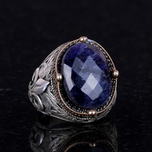 925 Ayar Gümüş Yüzük ile Premium Artificial Stones (Safir Artificial Taş Yüzük)