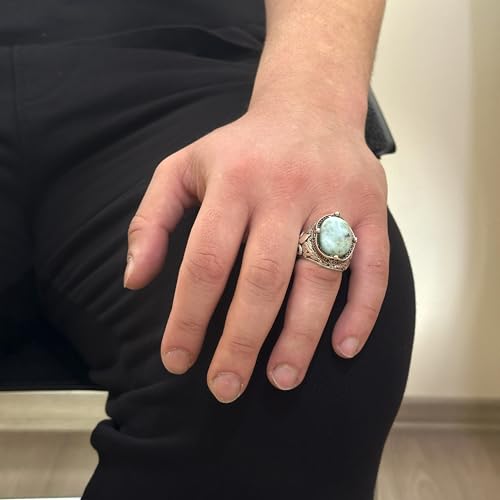 925K Gümüş El İşi Erkek Yüzük - Available ile Various Doğal Stones (Larimar)