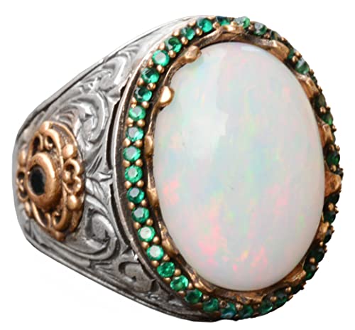 Doğal Avustralya Opal Taş Yüzük, 7.55 Karat, 925 Ayar Gümüş Yüzük