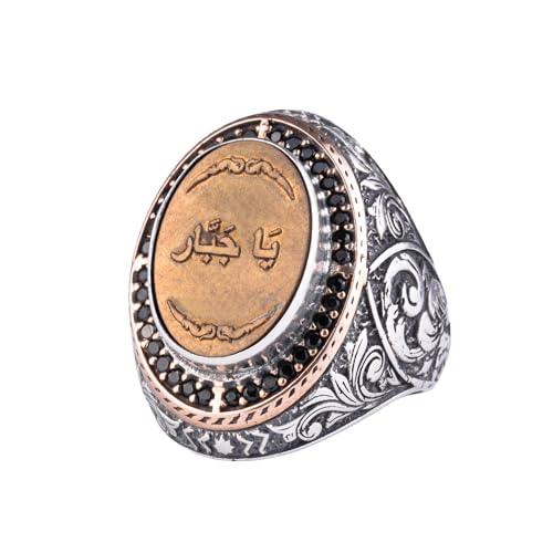 KAMBO Sembollü Büyük Erkek Yüzük 925 Ayar Gümüş - Motifli Bildiri Yüzüğü - Antik İlham Veren Vintage Bizans İşlemeli Erk