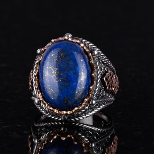 Doğal Lapis Lazuli Taşlı Yüzük, 925 Ayar Gümüş Erkek Yüzüğü, Bilgelik ve Hakikat Tasarımı