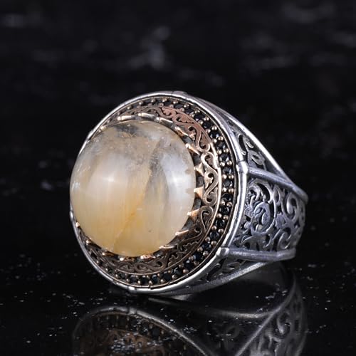 KAMBO Taşlı 925 Ayar Gümüş Erkek Yuvarlak Yüzük Bronz Detaylı Bildirim Yüzüğü Vintage Osmanlı Tarzı El Yapımı Gümüş Erke