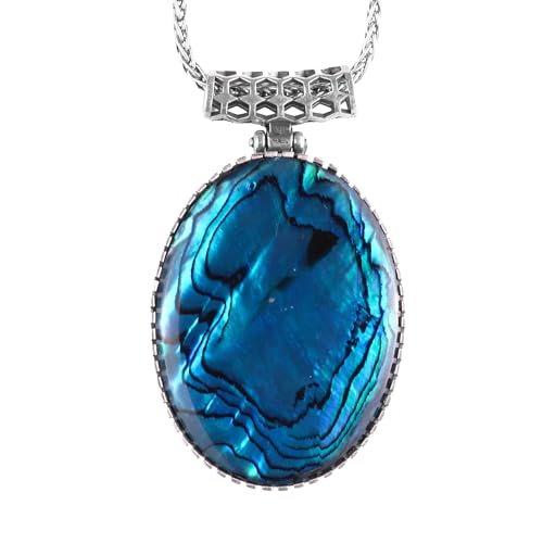 Doğal Taşlı Zincirli Erkek Kolye 925 Ayar Gümüş – Oval Taşlı Kolye Büyük Kolye (Okyanus Sedefi) - 2