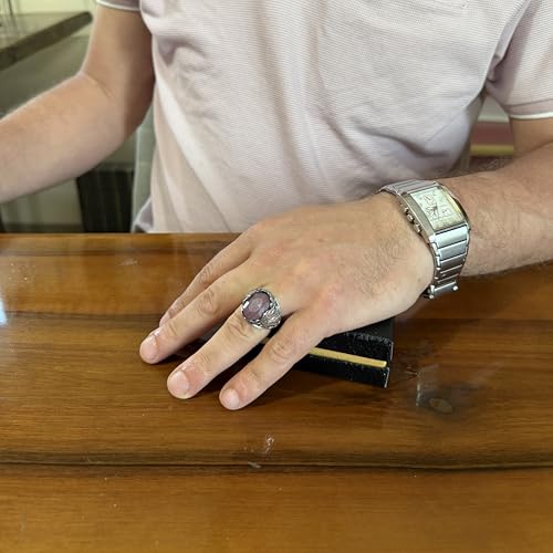 KAMBO Doğal Taşlı Erkek Yüzük 925 Ayar Gümüş - Büyük Çiçek İşlemeli Bildirim Yüzüğü - Erkekler için El Yapımı Vintage Yü