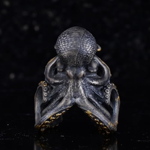 KAMBO Ahtapot Erkek Yüzük – Büyük Yüzüklü 925 Ayar Gümüş – Mitolojik Deniz Yaratığı Bildiri Yüzüğü – El Yapımı Gotik Tak