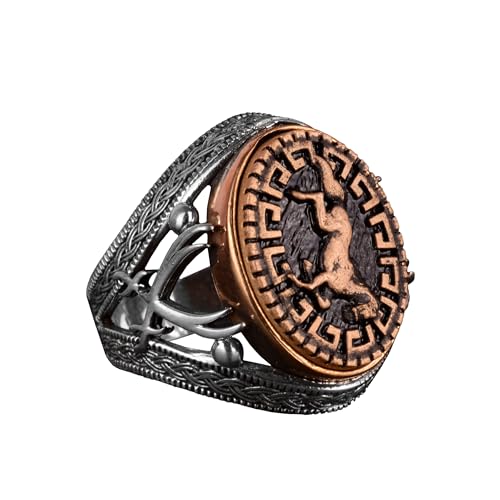 925 Ayar Gümüş Yüzük - Antik Yüzük ile Horse Motif - Sword Yüzük - Erkek Yüzük ile Gümüş Turkuaz Taş - Vintage Style, El