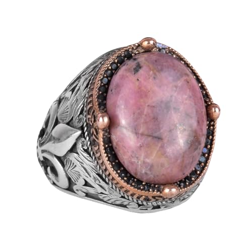 925K Gümüş El İşi Erkek Yüzük - Available ile Various Doğal Stones (Rhodonite)