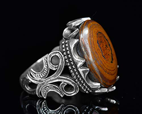 925 Ayar Gümüş Erkek Yüzük Doğal Iron ile Tiger Eye Taş