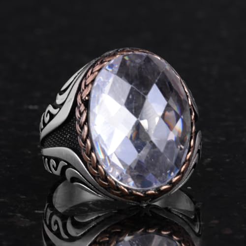 Kambo 925 Ayar Gümüş Erkek Yüzük – Sentetik Taşlı Eşsiz El İşi Yüzük (Sentetik Kristal)