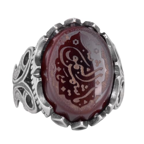 925 Ayar Gümüş Yüzük, İslami Yüzük, Erkek Yüzük, Doğal Akik Taş (Style-1)