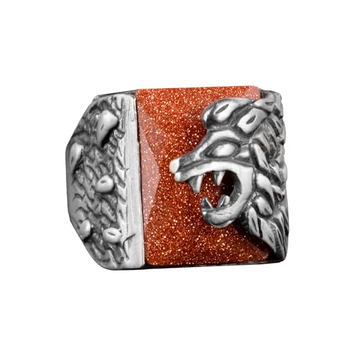 Gümüş Erkek Aslan Animal Yüzük - El İşi ile Artificial Goldstone Taş