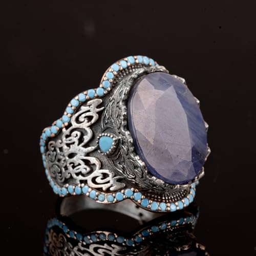 El İşi 925 Ayar Gümüş Erkek Yüzük - Doğal Taş (Safir)
