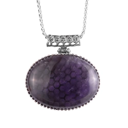 KAMBO Natural Gemstone Horizontal Big Men Necklace with Chain 925 Sterling Silver – Oval Gemstone Pendant Necklace (Amethyst) - 2