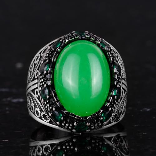 Doğal Yeşim Yüzük - El İşi 925 Ayar Gümüş Erkek Stylish Takı