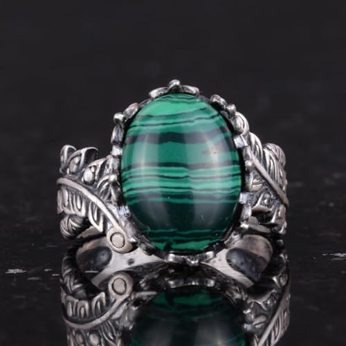 Vintage Boho Tasarım Gümüş Kadın Yüzük ile Doğal Malakit Taş