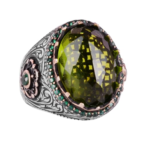 925 Ayar Gümüş El İşi Yüzük - Sentetik Peridot Taş Yüzük