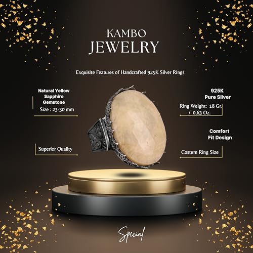 Doğal Magnificence Koleksiyonu: 925 Ayar Gümüş Erkek Yüzük - Sarı Safir Taş
