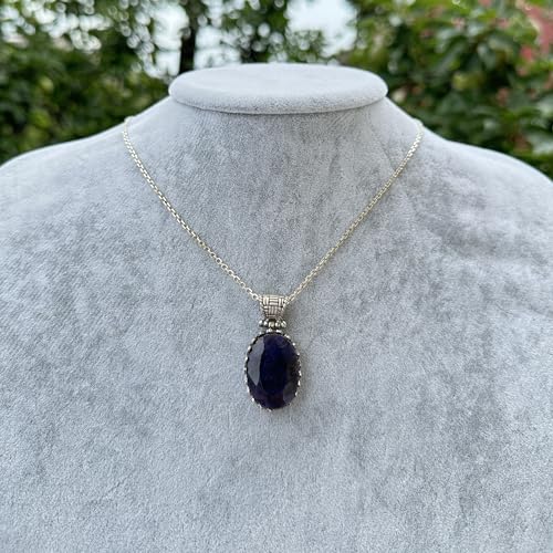 Doğal Taş Kolye - 925 Ayar Gümüş Kolye (Safir)
