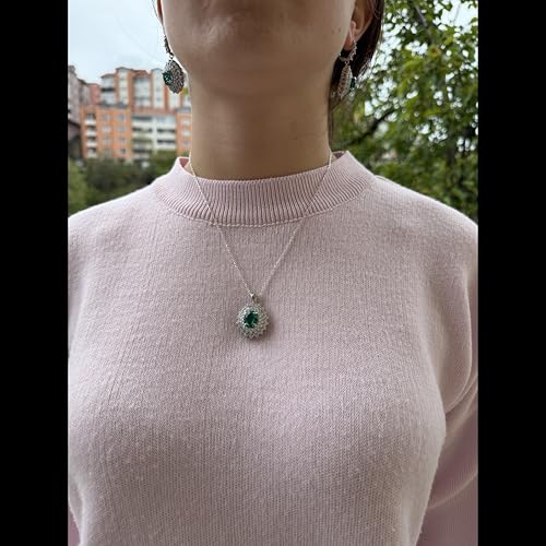 KAMBO Yaratılmış Yeşil Taşlı Kadın Kolye 925 Ayar Gümüş – Kadınlar için Zincirli Oval Halo Kolye