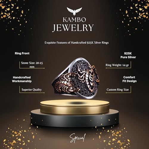 El İşi Erkek 925 Ayar Gümüş Yüzük, Doğal Oniks Taş, Scorpio Animal Tasarım, Scorpio Zodiac Sign Yüzük, Premium Quality T