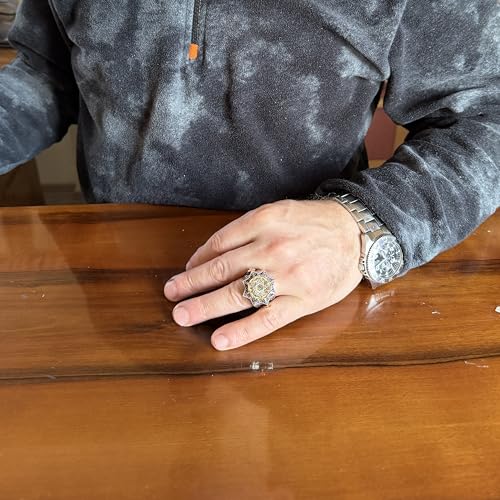 KAMBO 925 Ayar Gümüş Arapça Kaligrafi Yıldız Şekli Büyük Erkek Yüzük Bronz Detaylar Dini Manevi Bildirim Yüzüğü (Davut Yıldızı) - 6