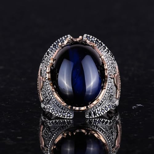 925 Ayar Gümüş Yüzük, Dark Mavi Cat's Eye Taş Yüzük