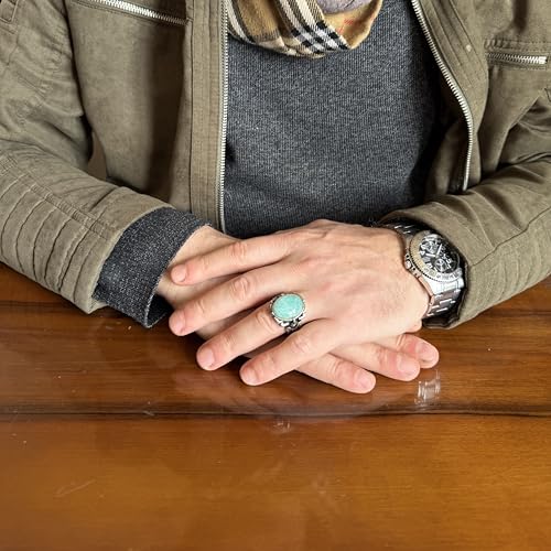 KAMBO Doğal Taş Yüzük 925 Ayar Gümüş – El Yapımı Erkek Bildiri Yüzüğü Şifa Takı (Amazonit)