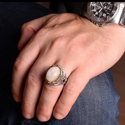 Vintage Erkek 925 Ayar Gümüş Yüzük - Druzy Kuvars (Beige)