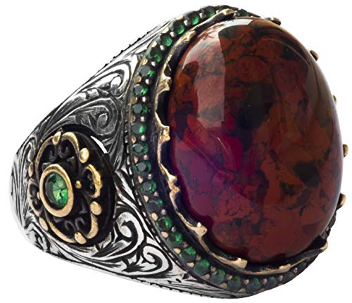 El İşi Gümüş Erkek Yüzük - Doğal Bloodstone Taşı
