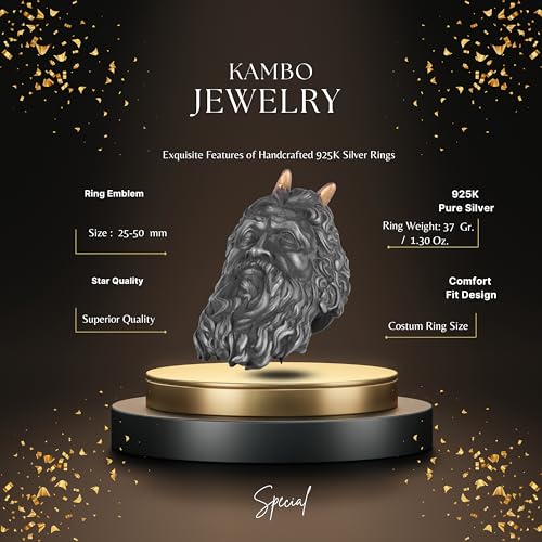 KAMBO Boynuzlu Yaşlı Erkek Yüzüğü – Altın Kaplama Boynuzlu 925 Ayar Gümüş – Mitolojik Sakallı Tanrı Gotik Bildiri Yüzüğü – El Yapımı Zanaatkar Takı - 4
