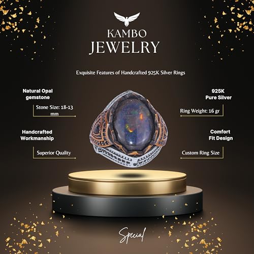 925 Ayar Gümüş Erkek Yüzük - Doğal Opal - Bronze Plated Details - El İşi, Attractive Piece