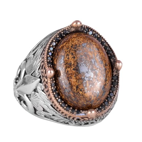 925K Gümüş Workmanship Erkek Yüzük - Available ile Various Doğal Stones (Bronzite)